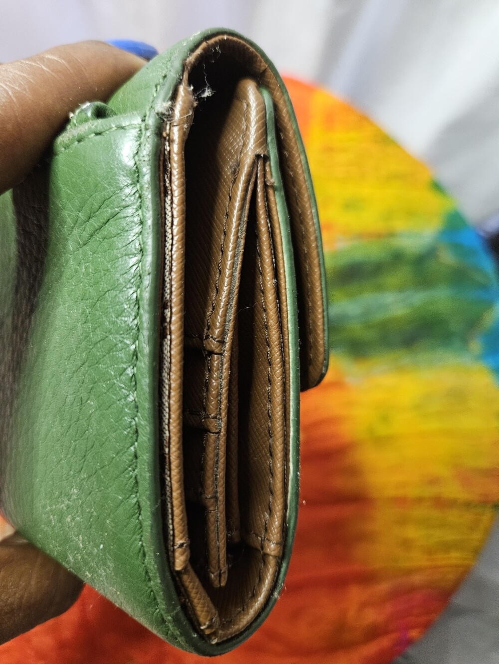 DKNY Vintage Green Pebbled Leather Snap-Flap Wallet With Minor Imperfections - Picture 10 of 11